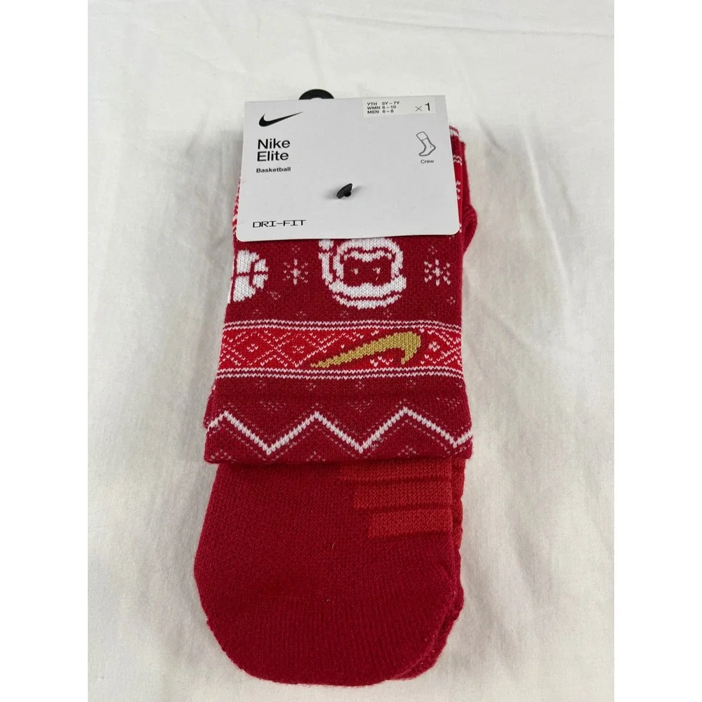 Nike Elite Basketball Crew‎ Socks Youth 5Y 7Y Red Santa Holiday Socks